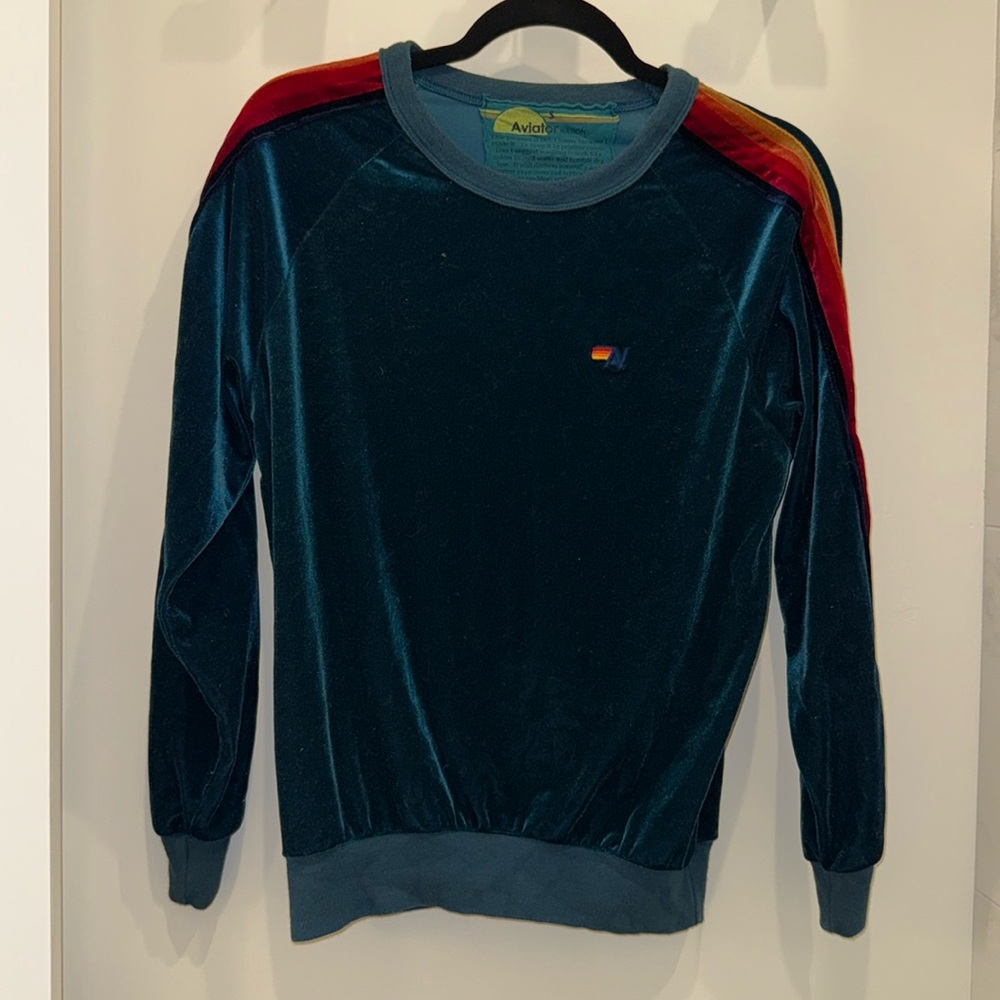 Aviator Nation Classic Velvet Sweatshirt // Vintage Teal 5-Stripe
